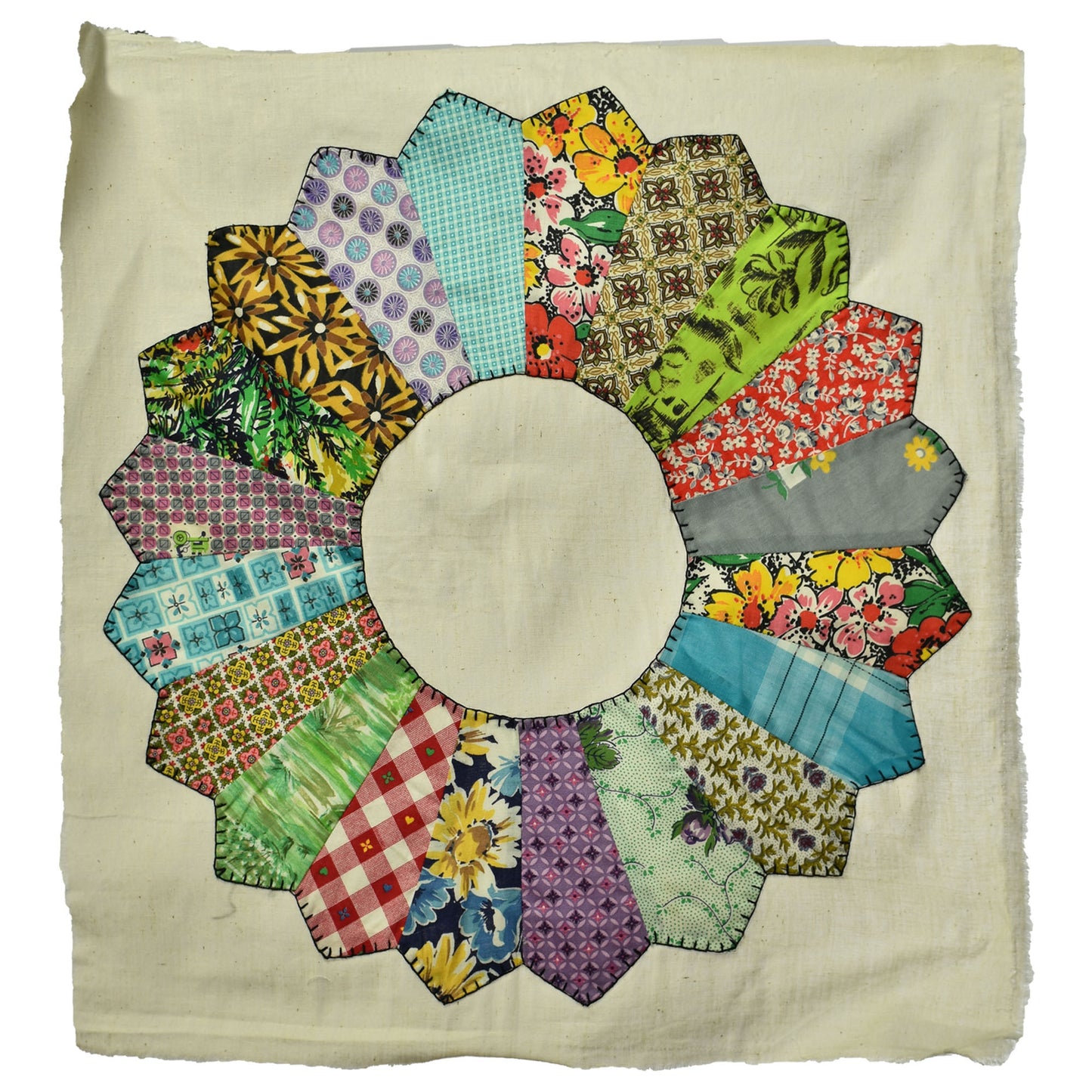 13 Vintage Quilt Pieces  - Sunflower / Daisy Patchwork - Make Your Own Quilt Coat!