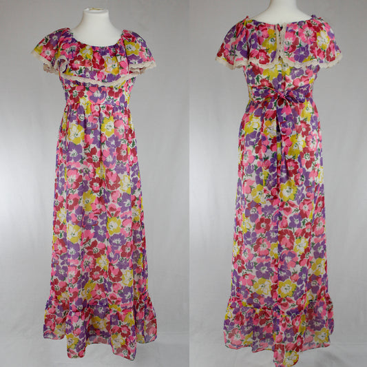 Vintage 70s Young Edwardian Floral Ruffle Dress