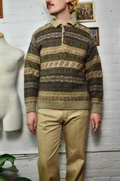 Vintage Fair Isle Knit Polo Sweater