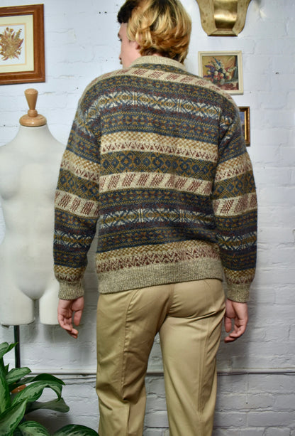 Vintage Fair Isle Knit Polo Sweater