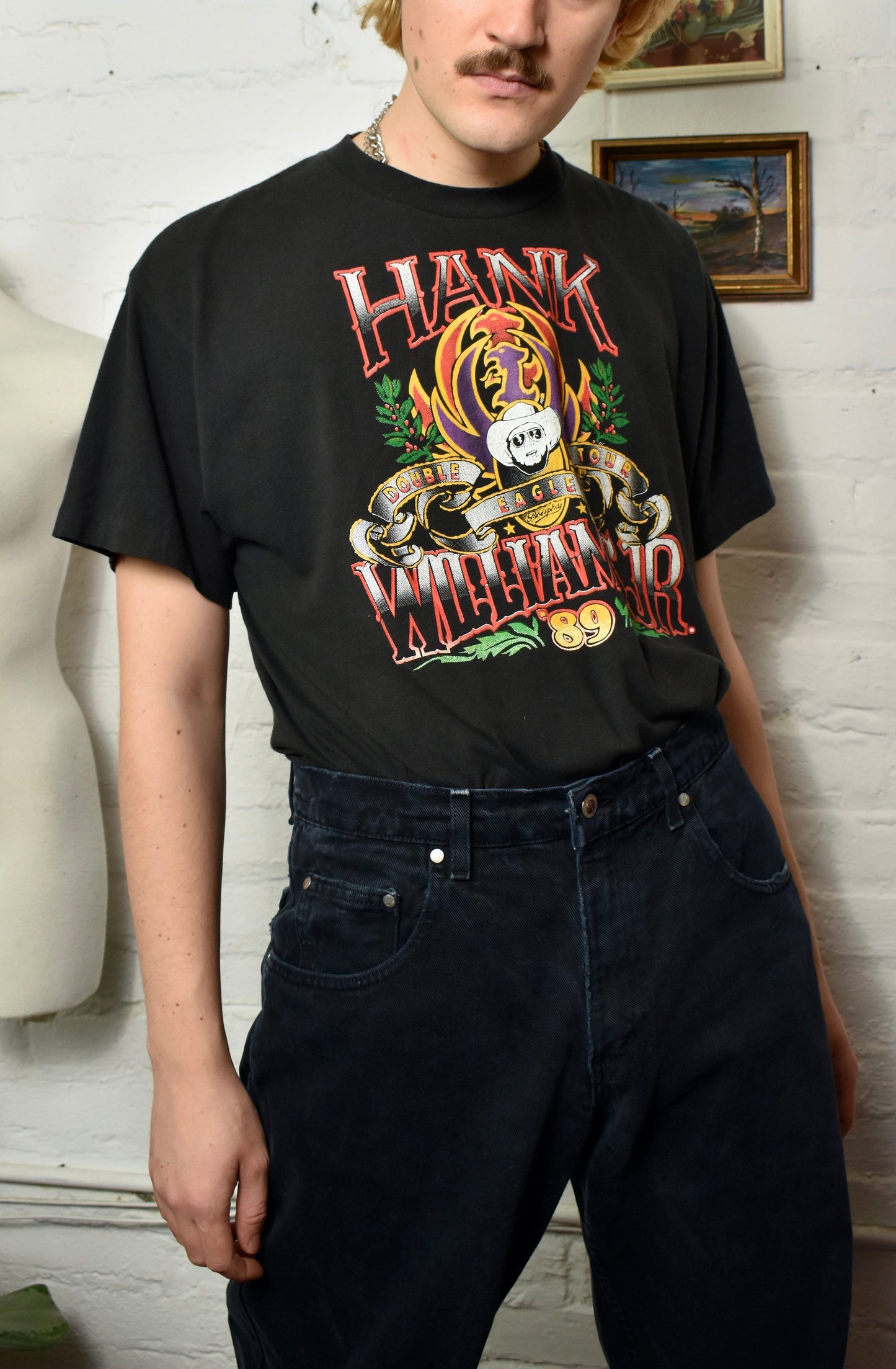 Vintage 80s Hank Williams Jr Tour Black T-Shirt