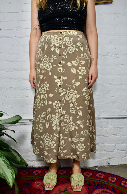 Vintage 90s"Jones New York" Floral Silk Button Front Skirt