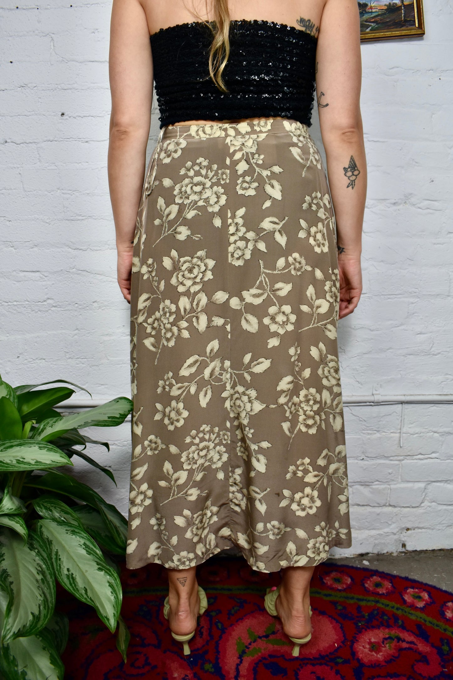 Vintage 90s"Jones New York" Floral Silk Button Front Skirt
