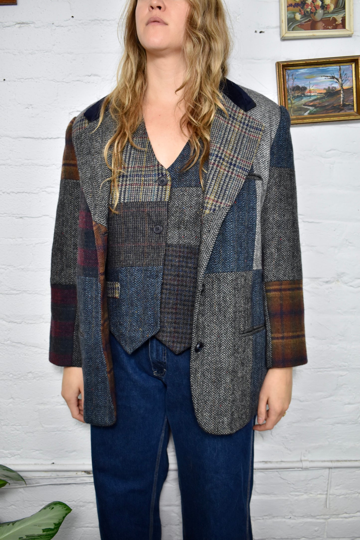 Vintage 90's Patchwork Wool Vest & Blazer Set