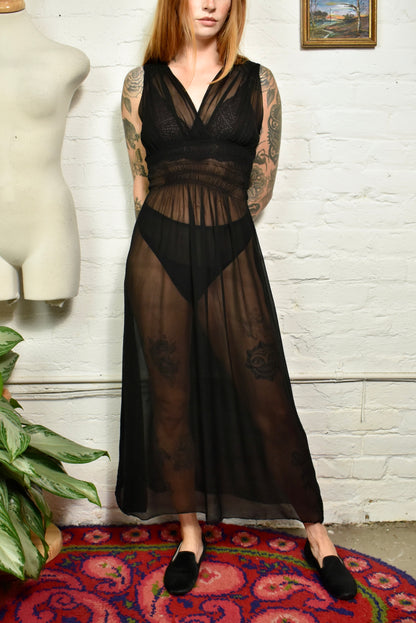 Vintage 40s/50s Sheer Black Long Nightgown