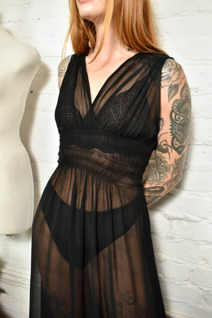 Vintage 40s/50s Sheer Black Long Nightgown