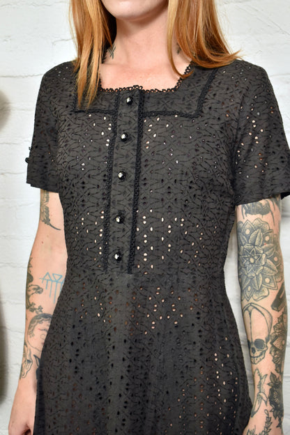 Vintage 50's Black Eyelet Cotton Dress