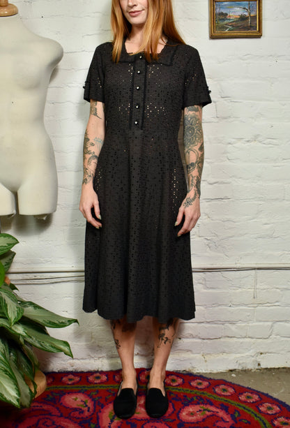 Vintage 50's Black Eyelet Cotton Dress