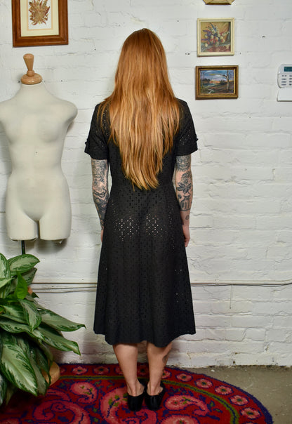 Vintage 50's Black Eyelet Cotton Dress