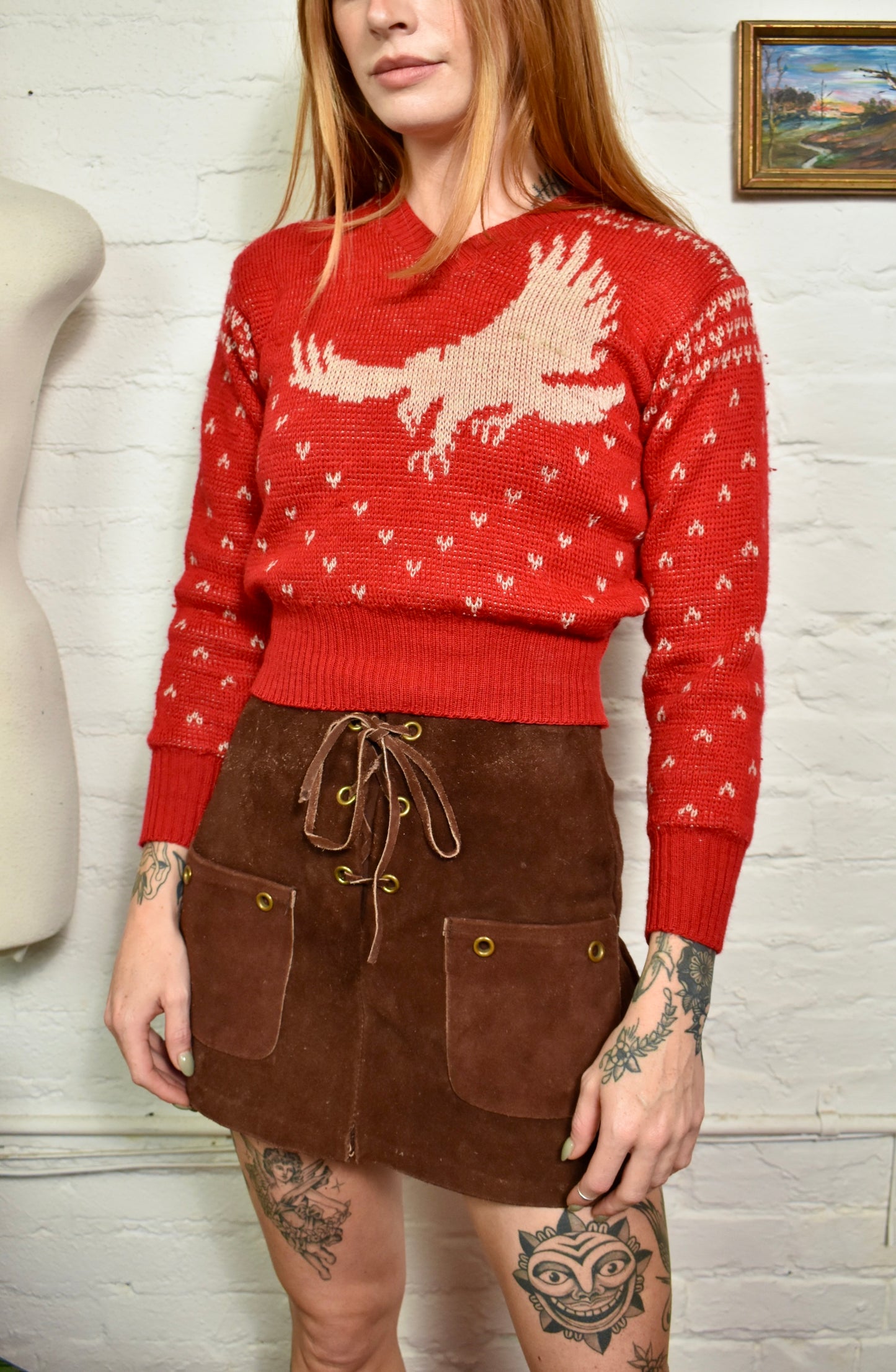 Vintage 40s Jantzen Eagle Red Pullover Knit Sweater