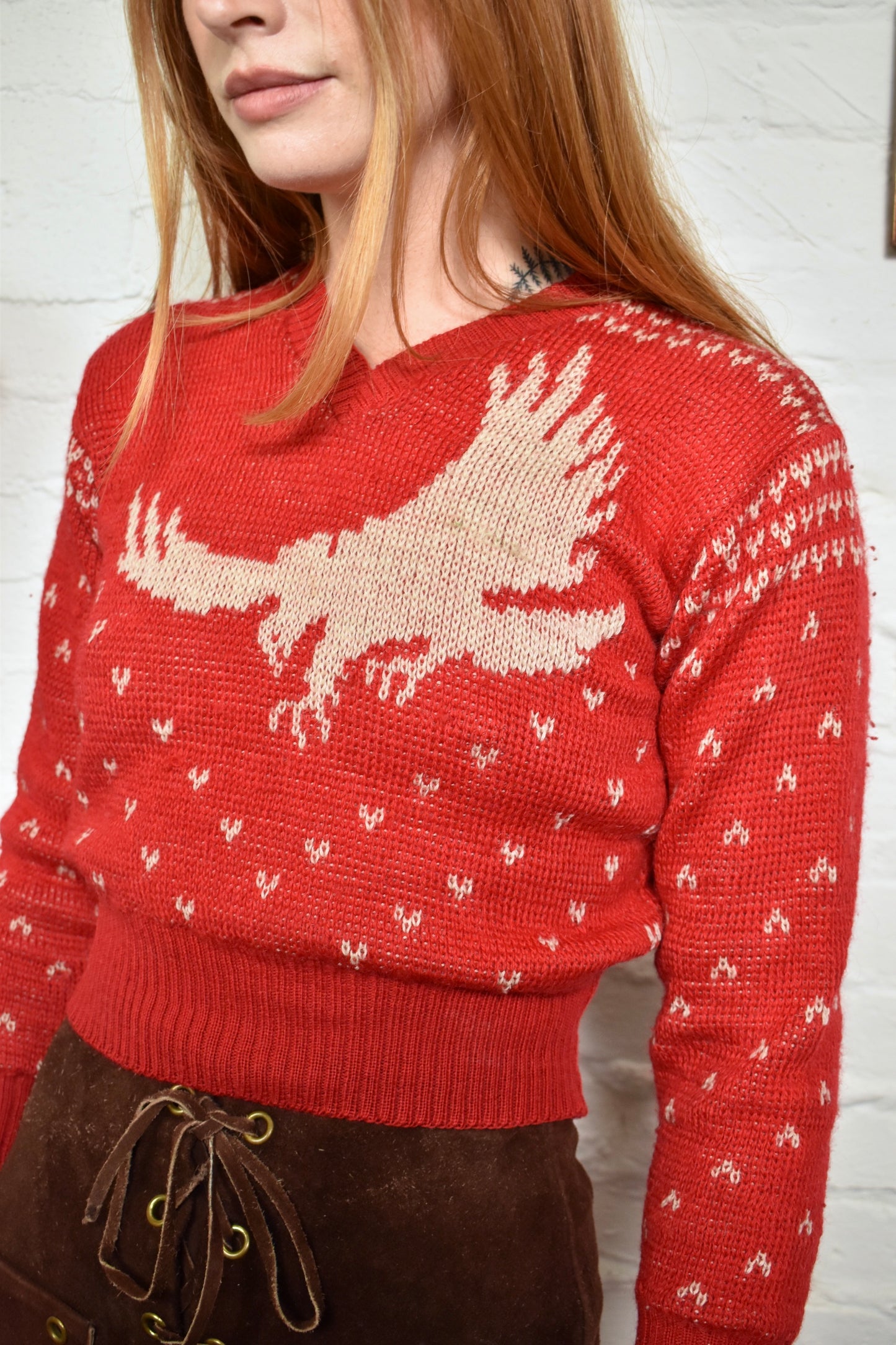 Vintage 40s Jantzen Eagle Red Pullover Knit Sweater