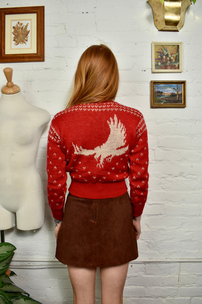 Vintage 40s Jantzen Eagle Red Pullover Knit Sweater