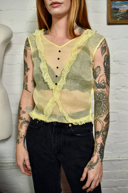 Vintage 20s Yellow Sheer Sleeveless Top