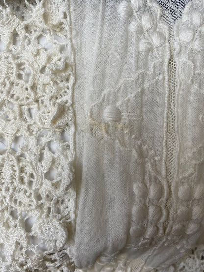 Antique Edwardian White Cotton & Lace Gown Peplum Skirt Prairie Folk Wedding