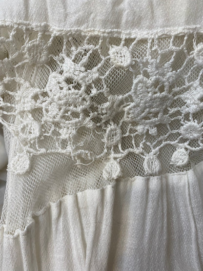 Antique Edwardian White Cotton & Lace Gown Peplum Skirt Prairie Folk Wedding