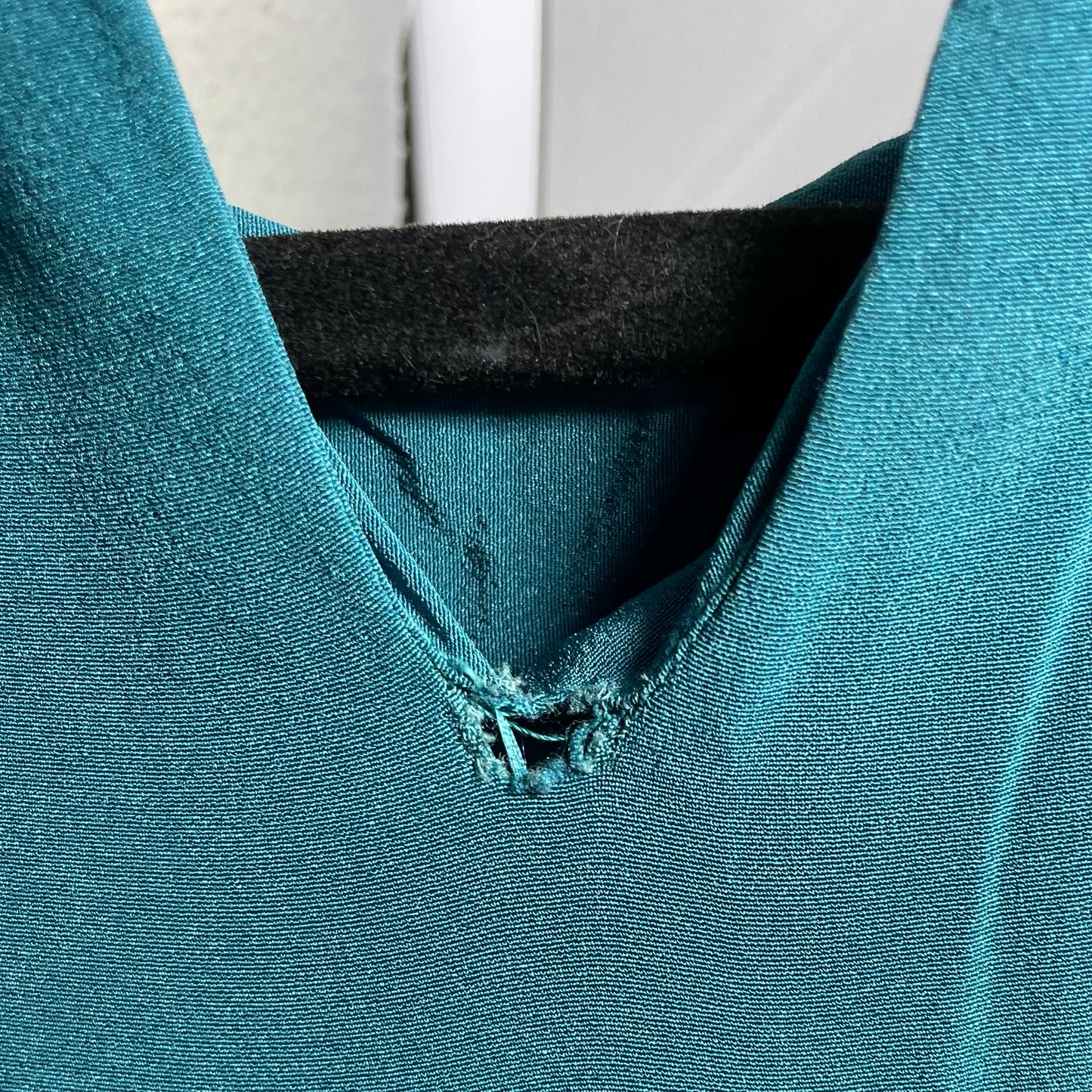 Vintage 1940's Teal Short-Sleeve Gown with Beautiful Beading Detail Along Jewel Neckline