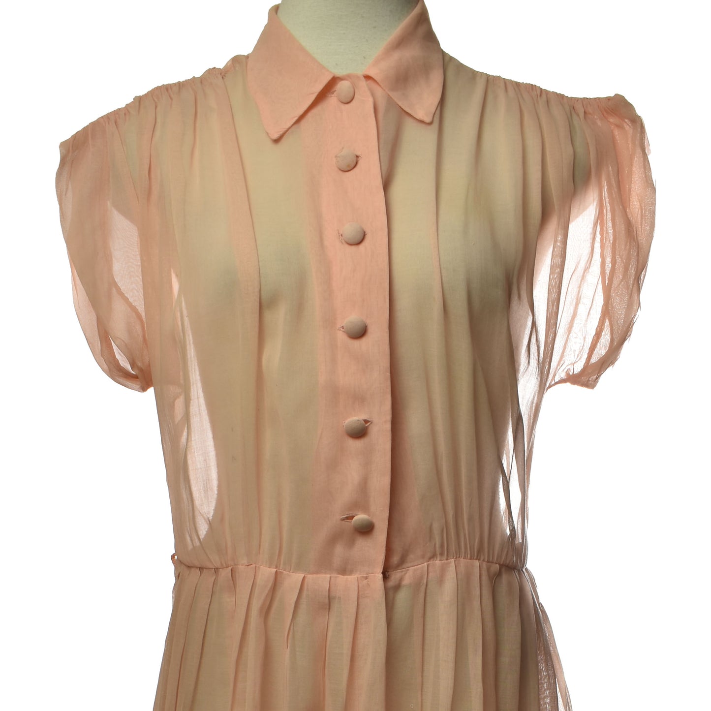 Vintage 50s Nelly Don Sheer Button Up Pleated Shirtwaist Dress