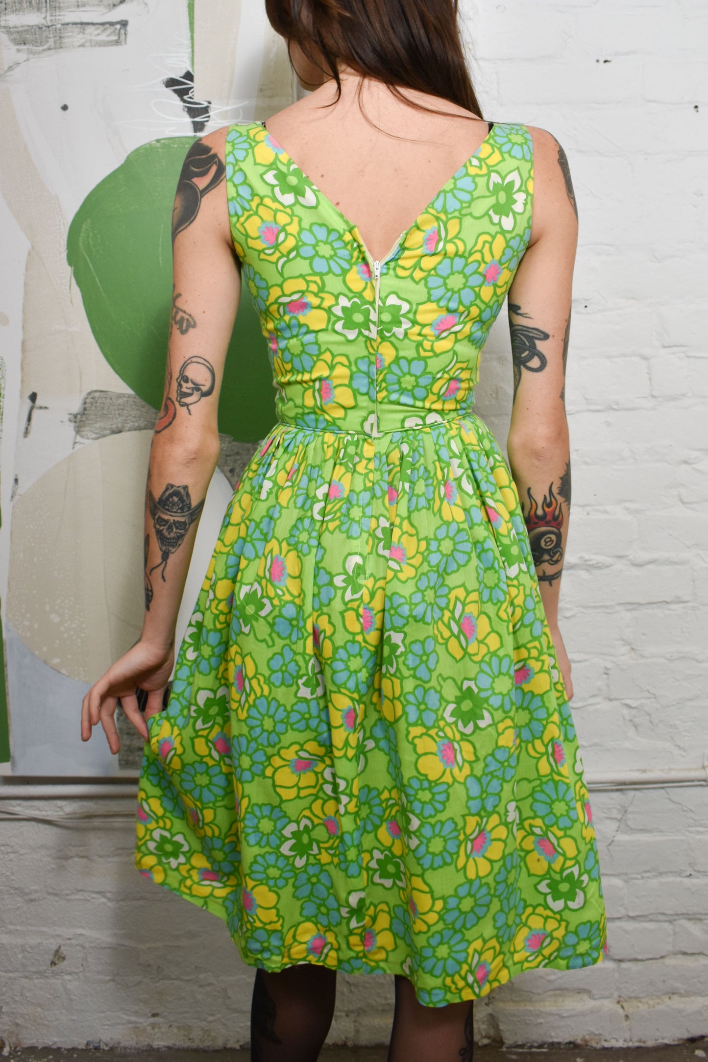 Vintage 1960's "Fritzi of California" Green Floral Dress