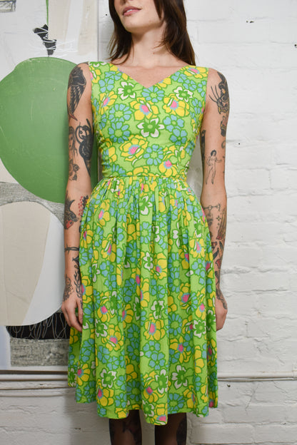 Vintage 1960's "Fritzi of California" Green Floral Dress