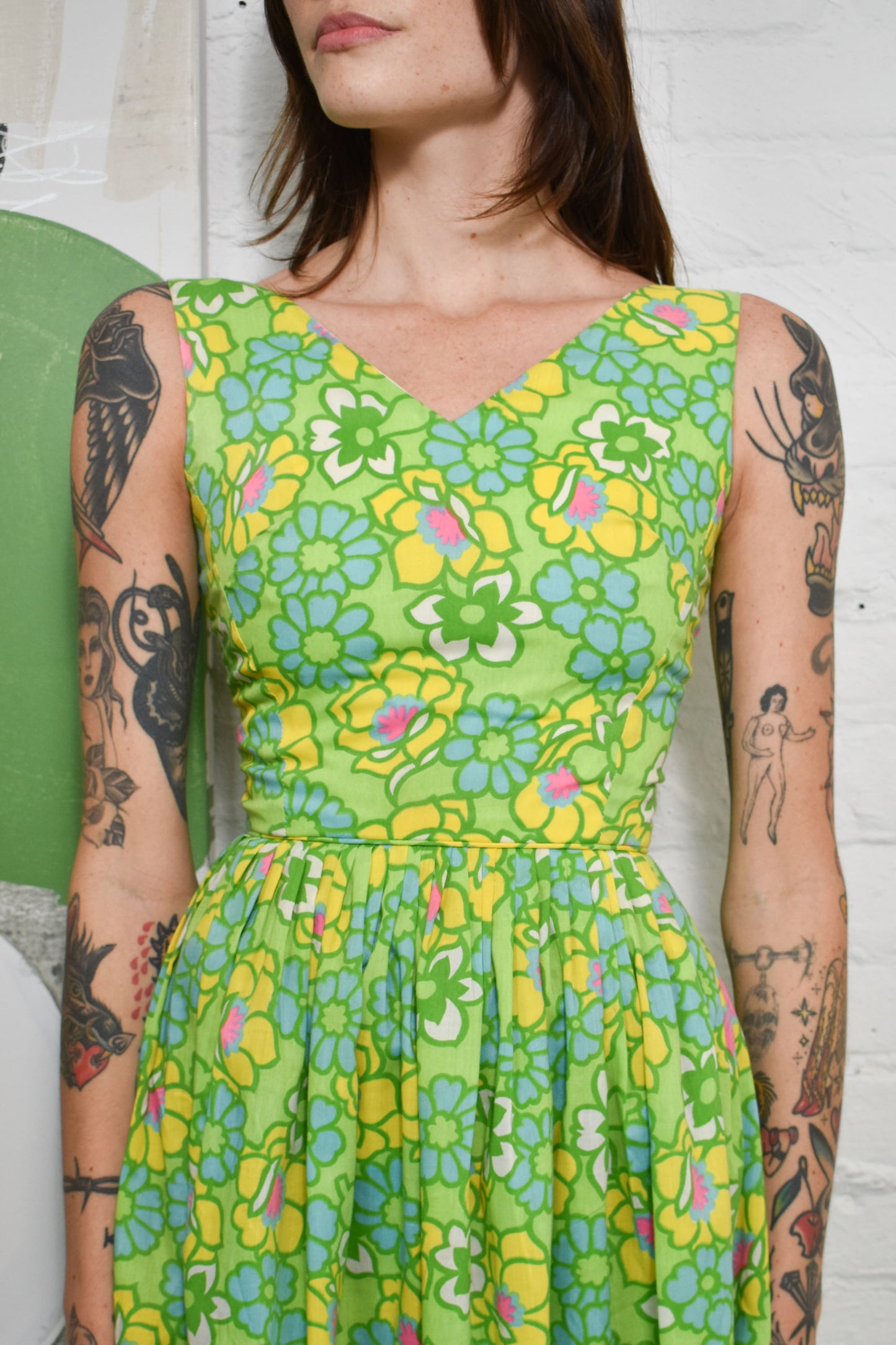 Vintage 1960's "Fritzi of California" Green Floral Dress