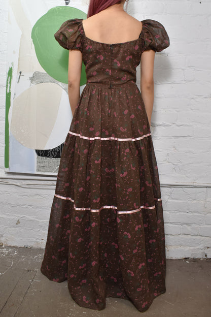 Vintage 1970's Brown Floral Princess Dress