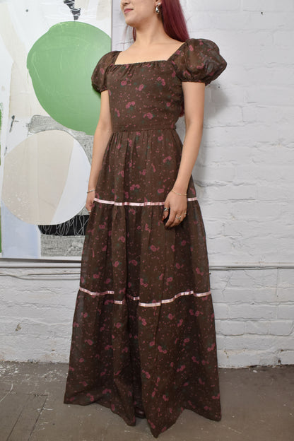 Vintage 1970's Brown Floral Princess Dress