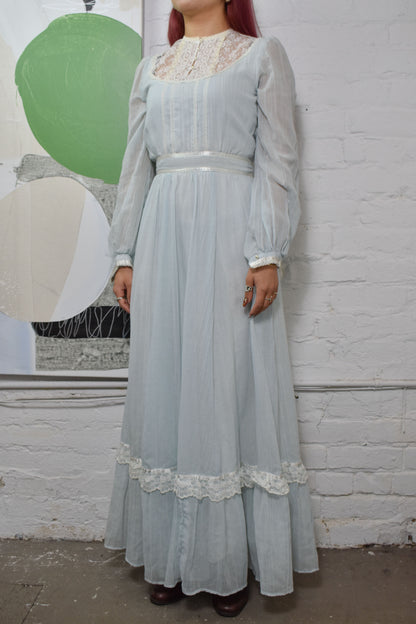 light blue peasant dress Isn't It Romantic Maxi Teal / M a fitted bodice with subtle seam shaping Society + Stitch Small Light
