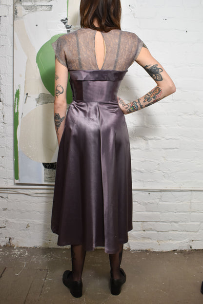 Vintage 50s Hand Made Purple Sheer Hearth Neck Dress