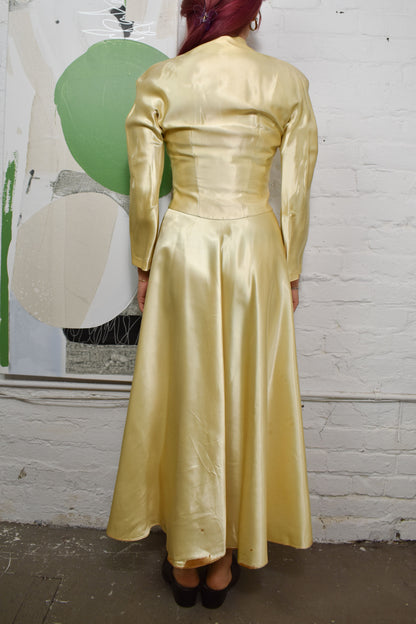 Vintage 50's Ivory Satin Dress & Jacket Set