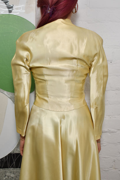 Vintage 50's Ivory Satin Dress & Jacket Set