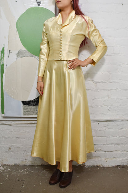 Vintage 50's Ivory Satin Dress & Jacket Set