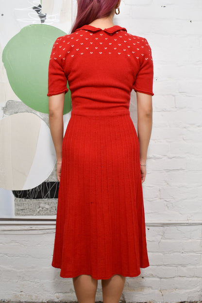 Vintage 40's/50's Red Pleated Knit Dress