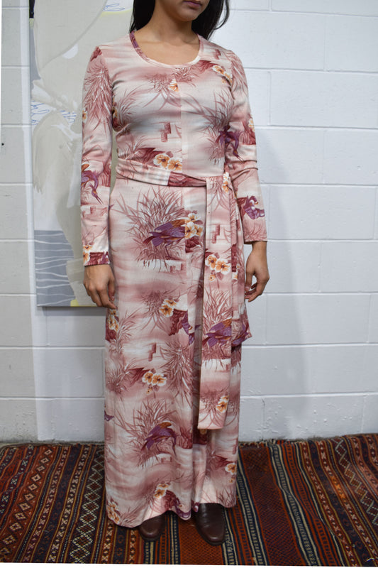 Vintage 1970's "The Kollection LTD" Floral Rose Quartz Long Dress