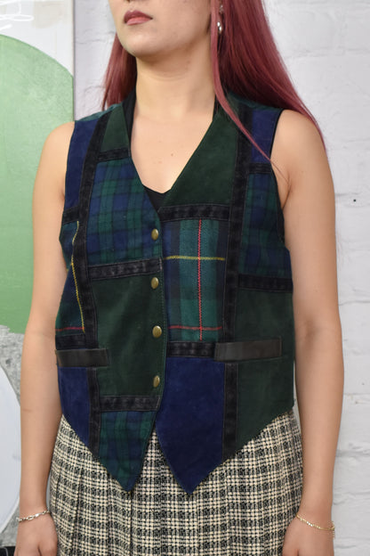 Vintage 90's Suede and Plaid Vest