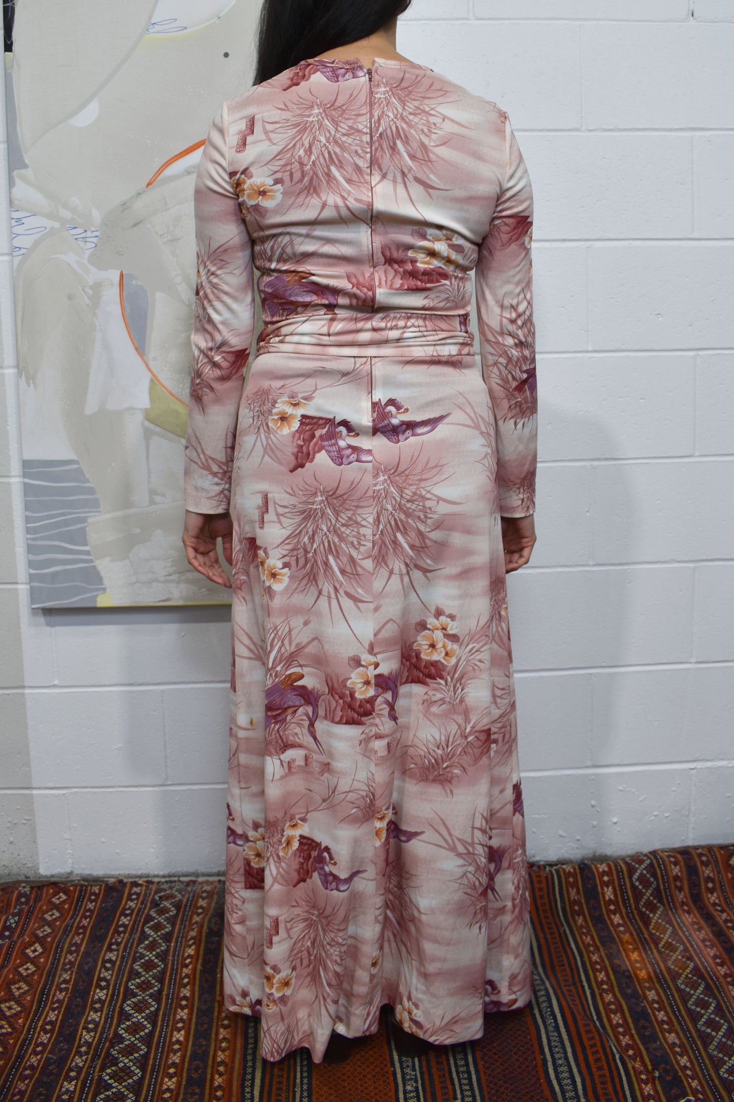 Vintage 1970's "The Kollection LTD" Floral Rose Quartz Long Dress