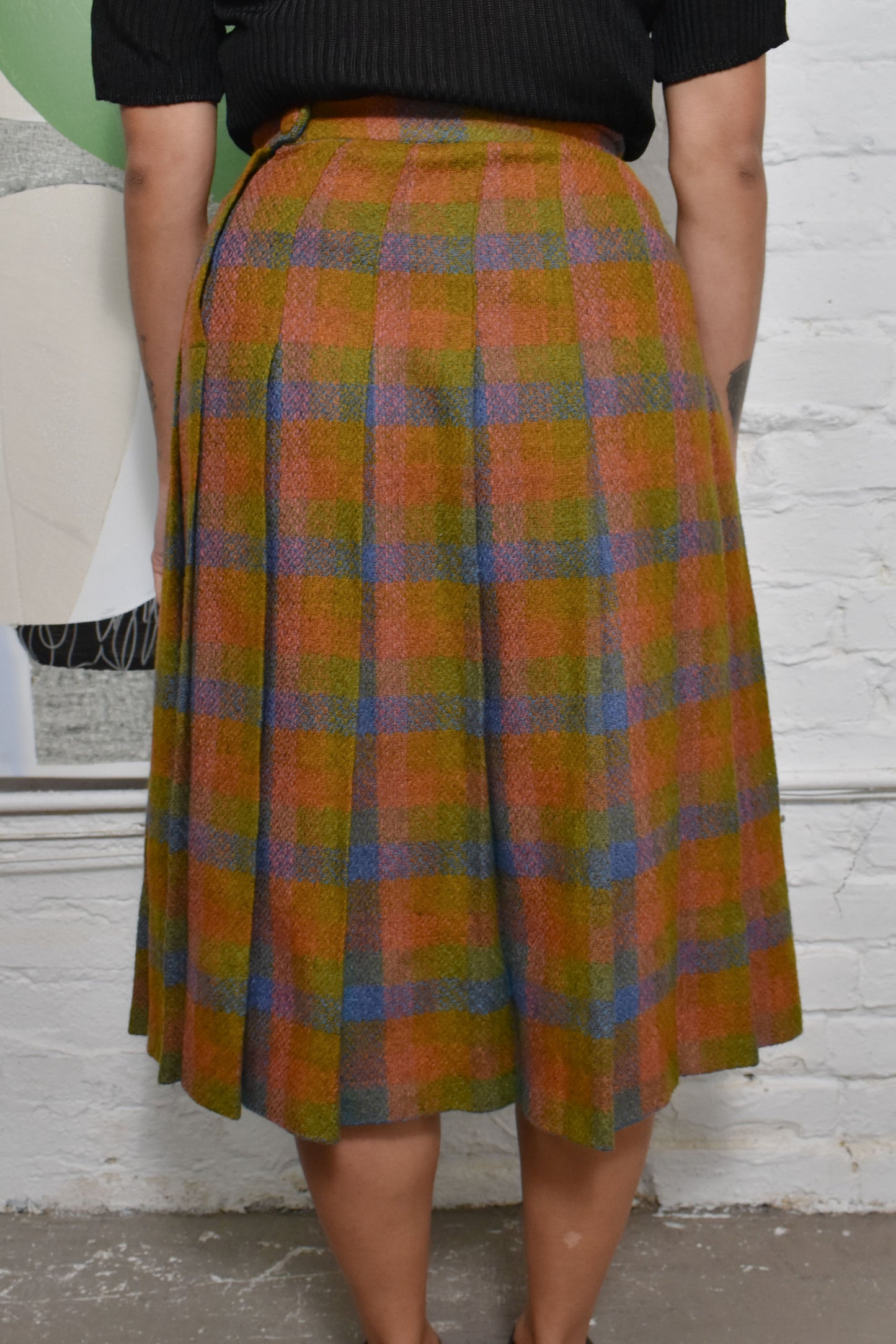 Vintage 1960's Muted Pastel Wool Pleated Skirt