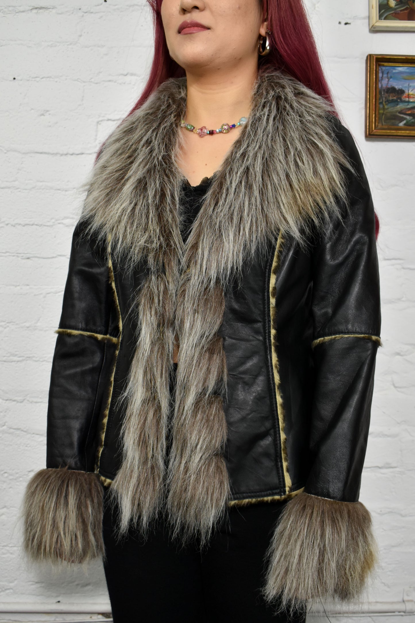 Y2K INC International Concepts Leather Faux Fur Jacket