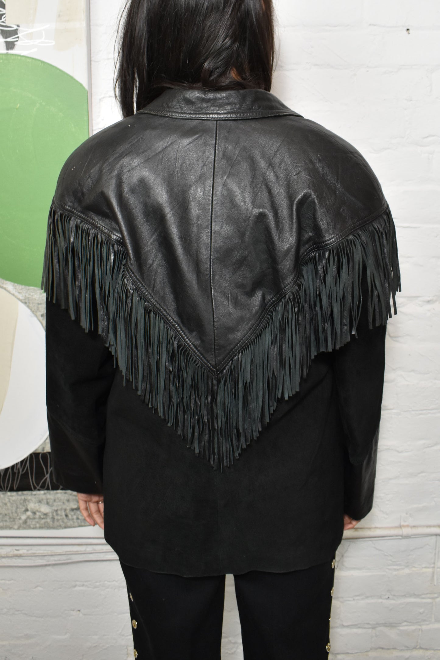 Vintage 1990's "Pioneer Wear" Black Fringe Leather Jacket