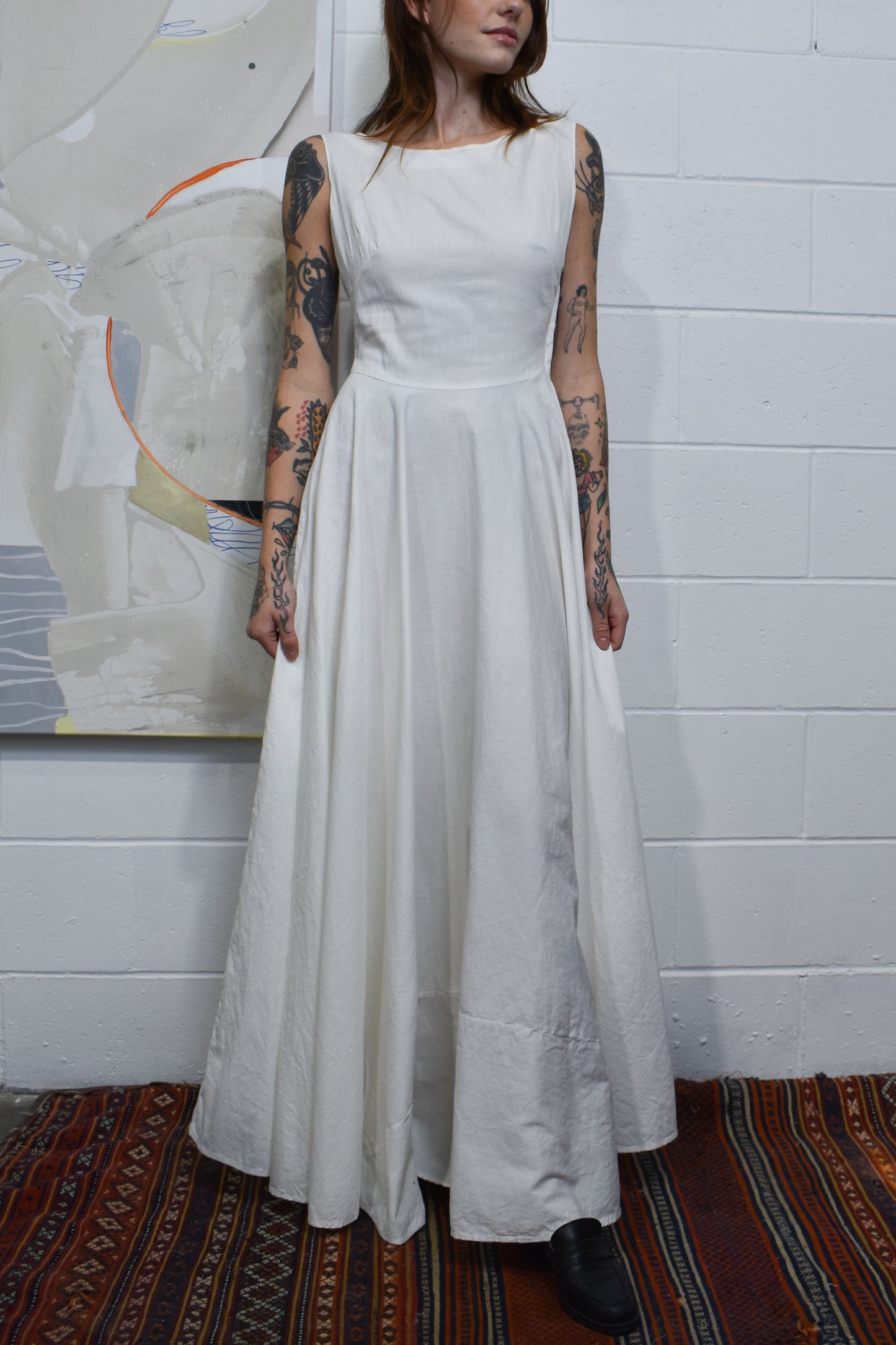 Vintage 1950's White Cotton Long Dress