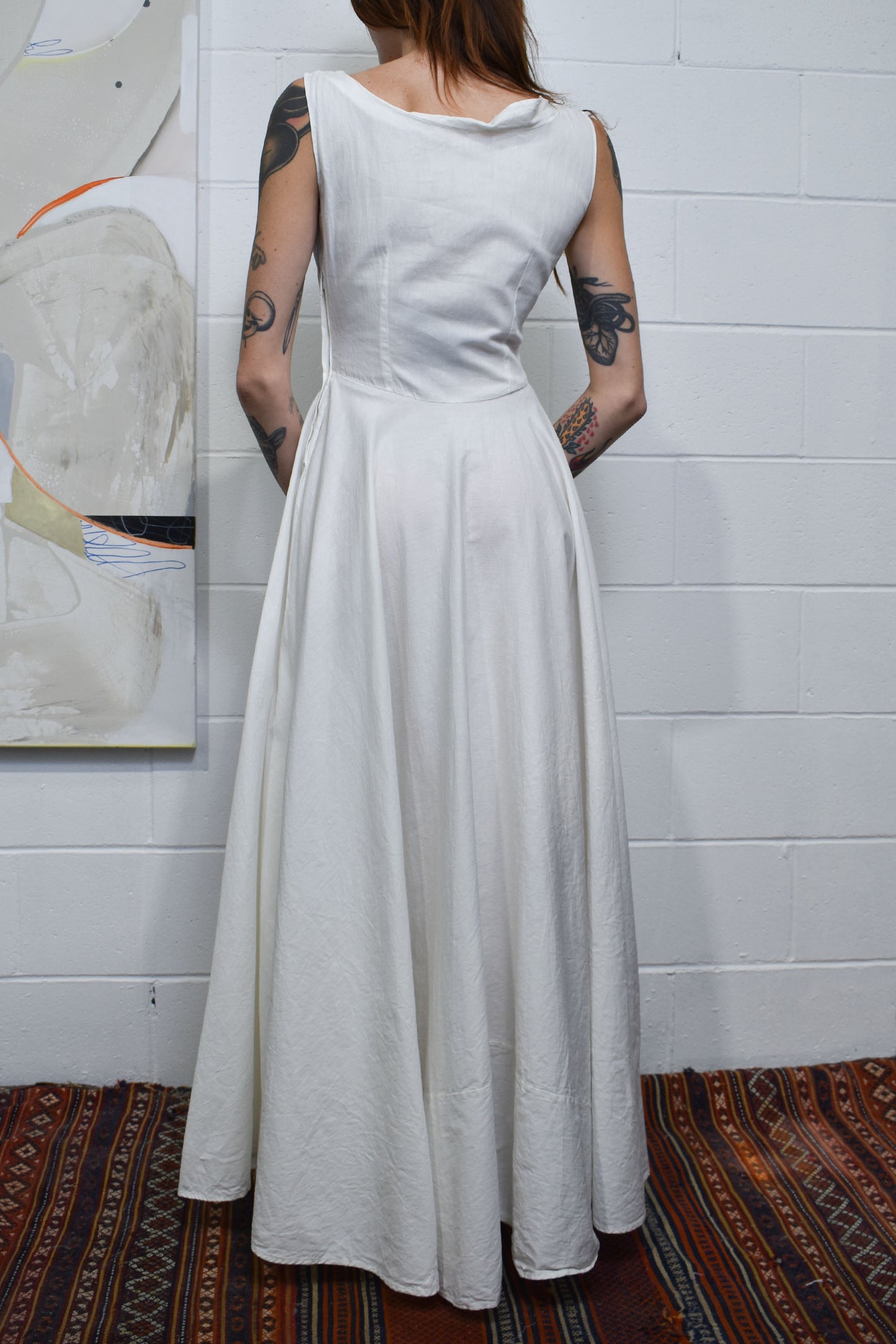 Vintage 1950's White Cotton Long Dress