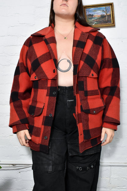 Vintage "Filson Garment Co." Red & Black Plaid Buffalo Coat Jacket