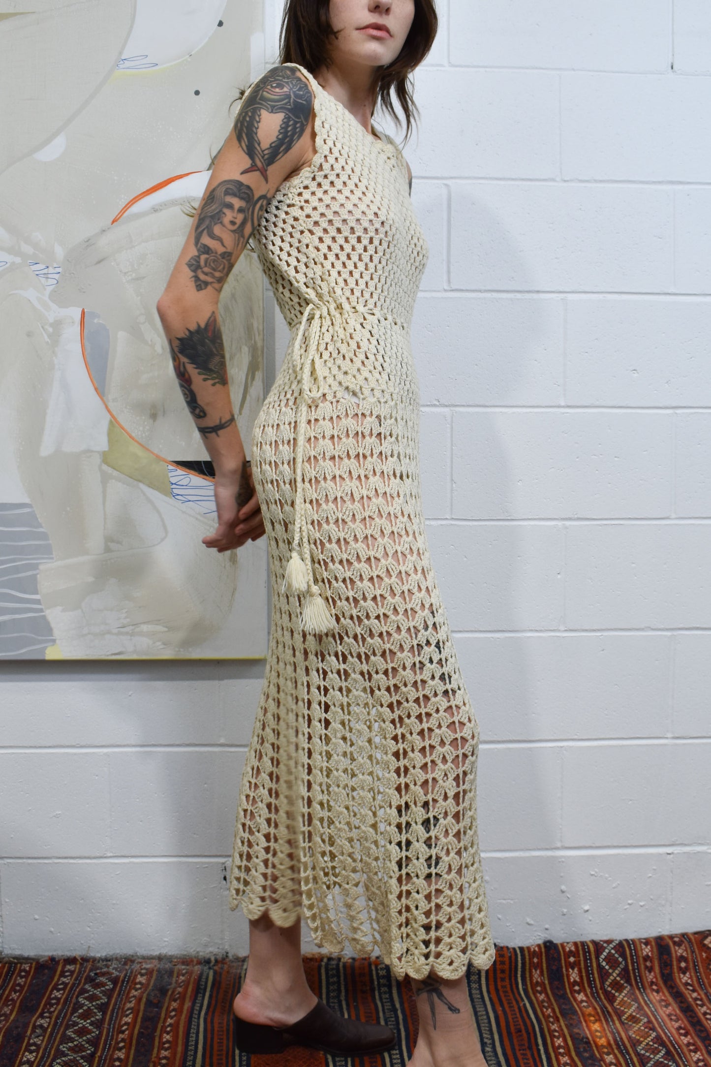 Vintage Cream Crocheted Dress