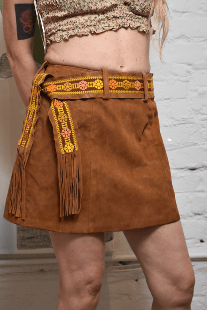 Vintage 1960's/1970s Camel Suede Leather Belted Mini Skirt