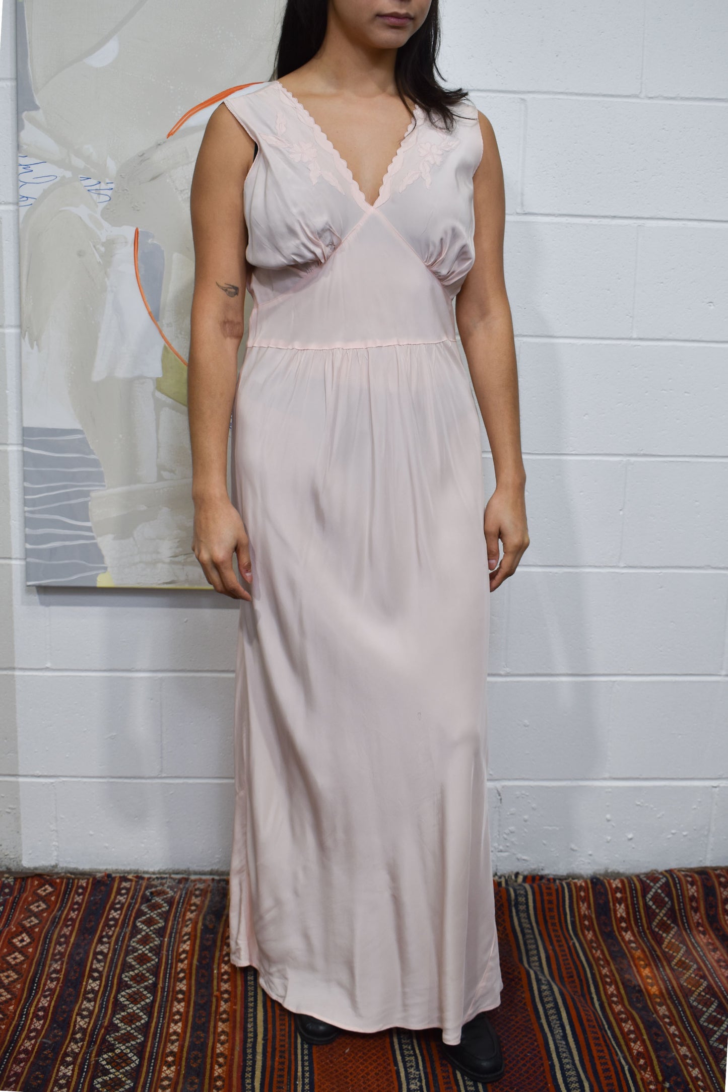 Vintage 1940's "Leona" Pink Bias Cut Rayon Night Gown Slip