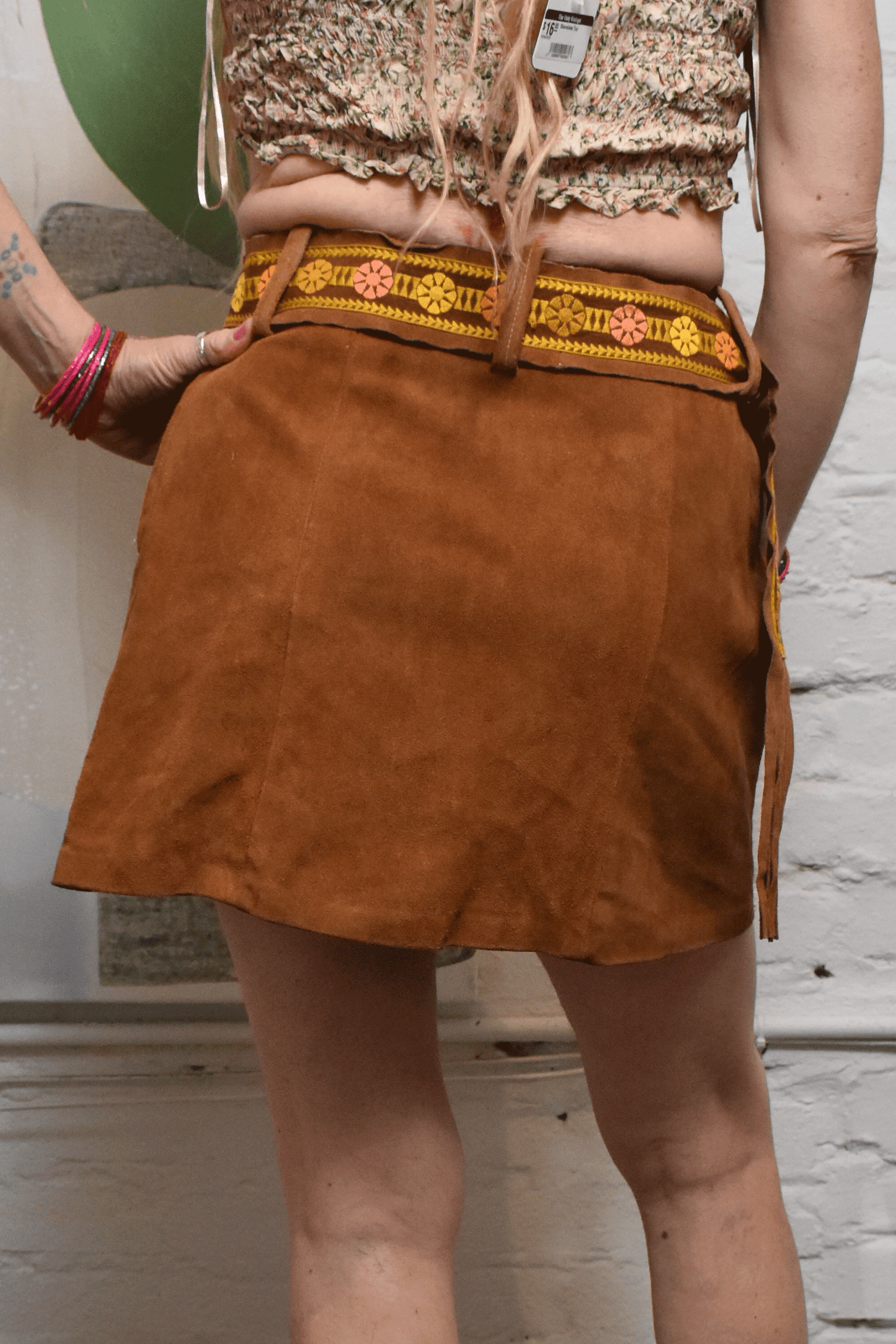 Vintage 1960's/1970s Camel Suede Leather Belted Mini Skirt