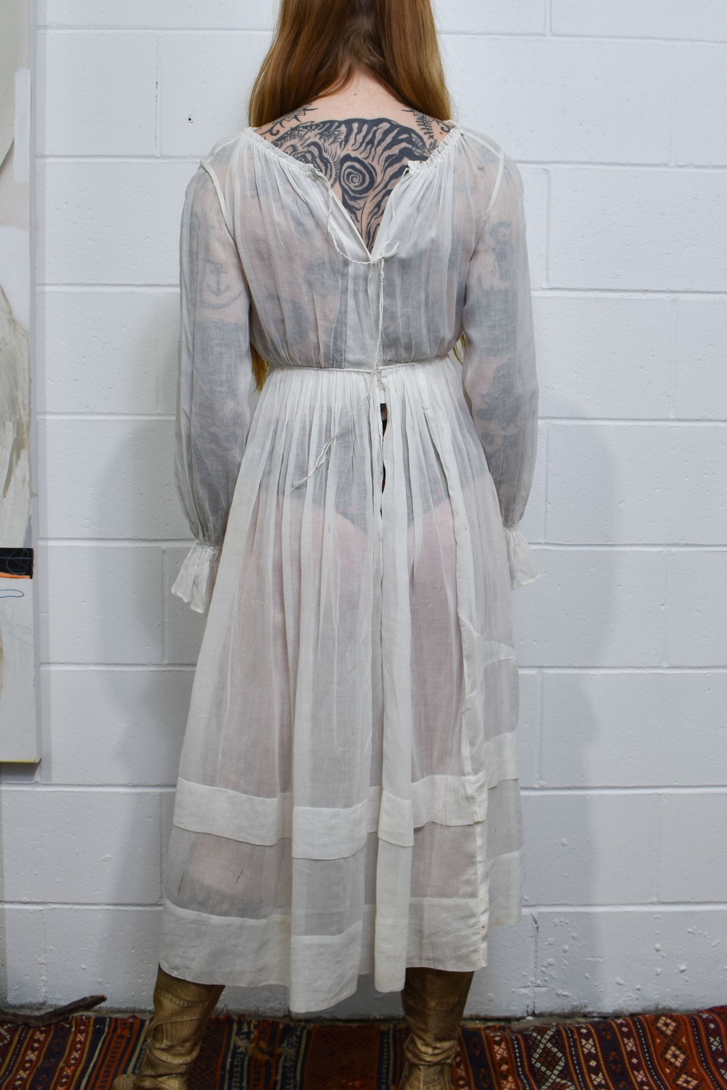 Antique Gauze Cotton Simple Sheer Tea Dress