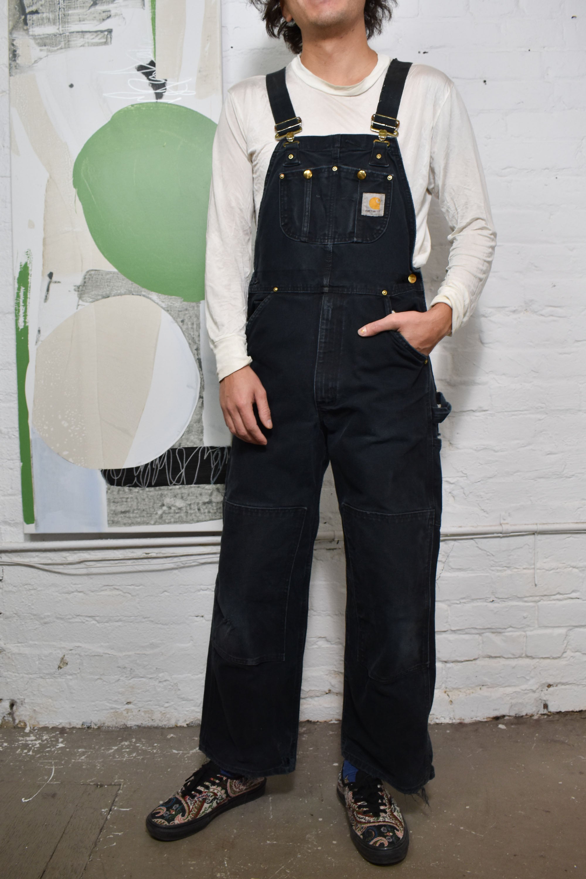 Vintage Carhartt black double knee newest denim overalls