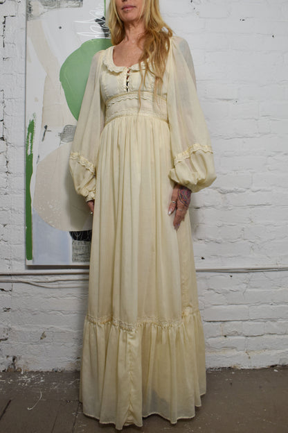 Vintage 1970s "Gunne Sax" Ivory Maxi Dress