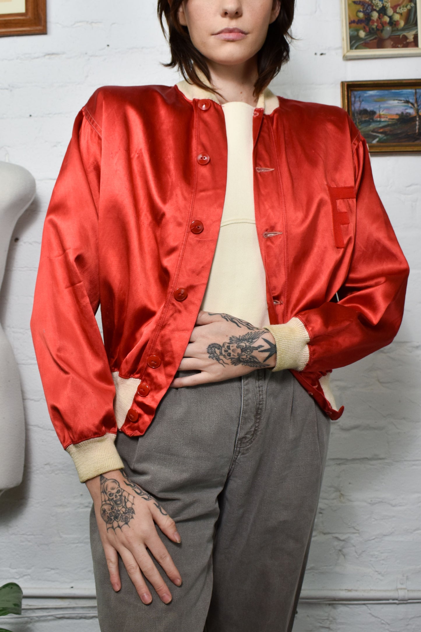 Vintage 40s/50s "Gold Smith" Red Satin Bomber Jacket