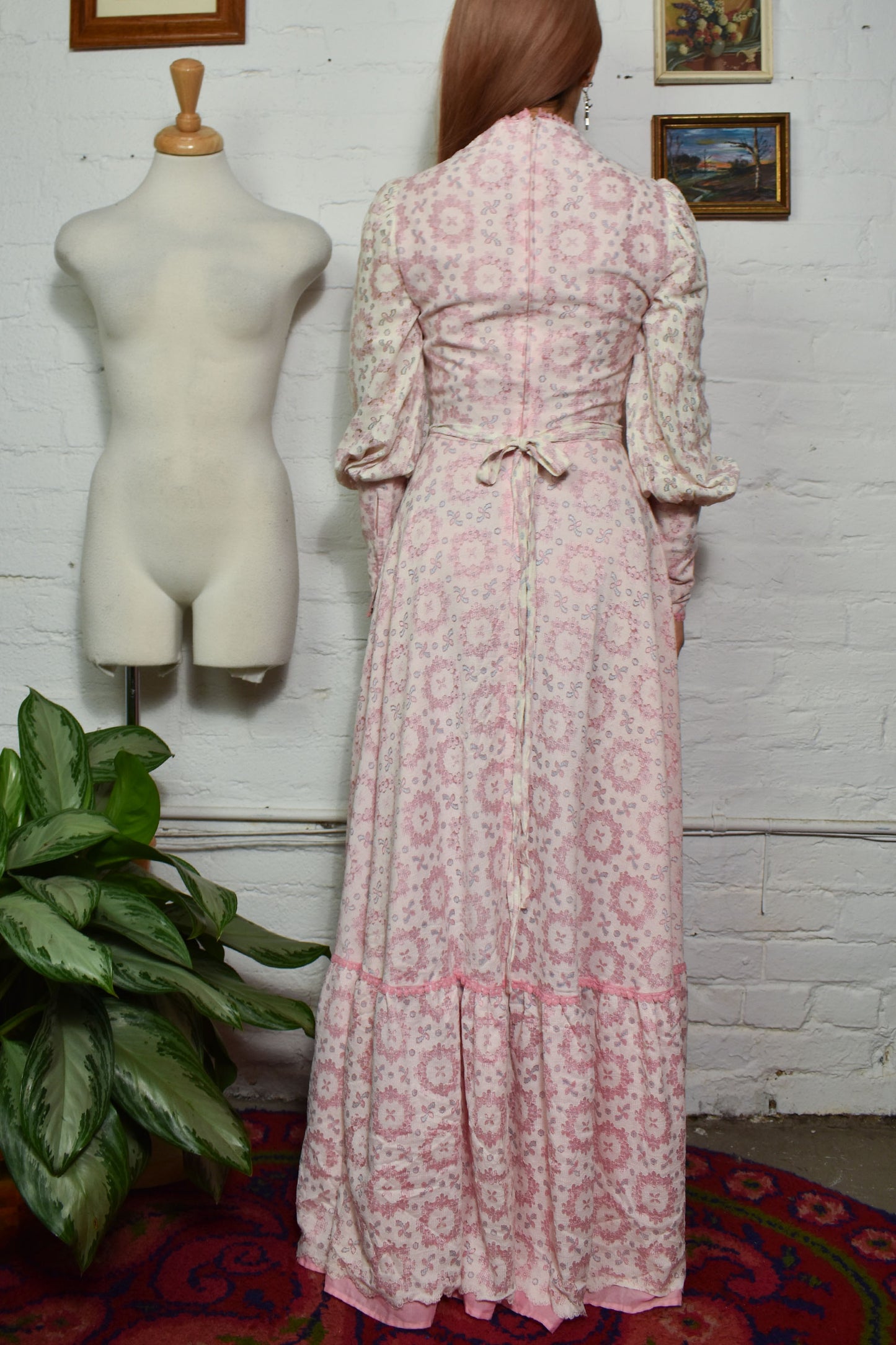 Vintage 1970's Pink Lace Peasant Dress